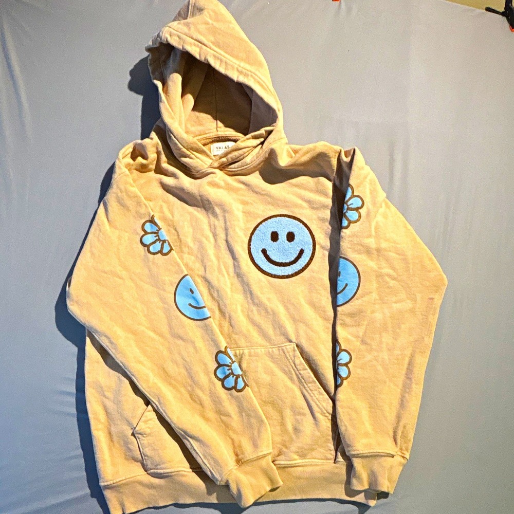 Valas Los Angeles Kind People Are Valas People Smiley Face Flower Hoodie Tan M
